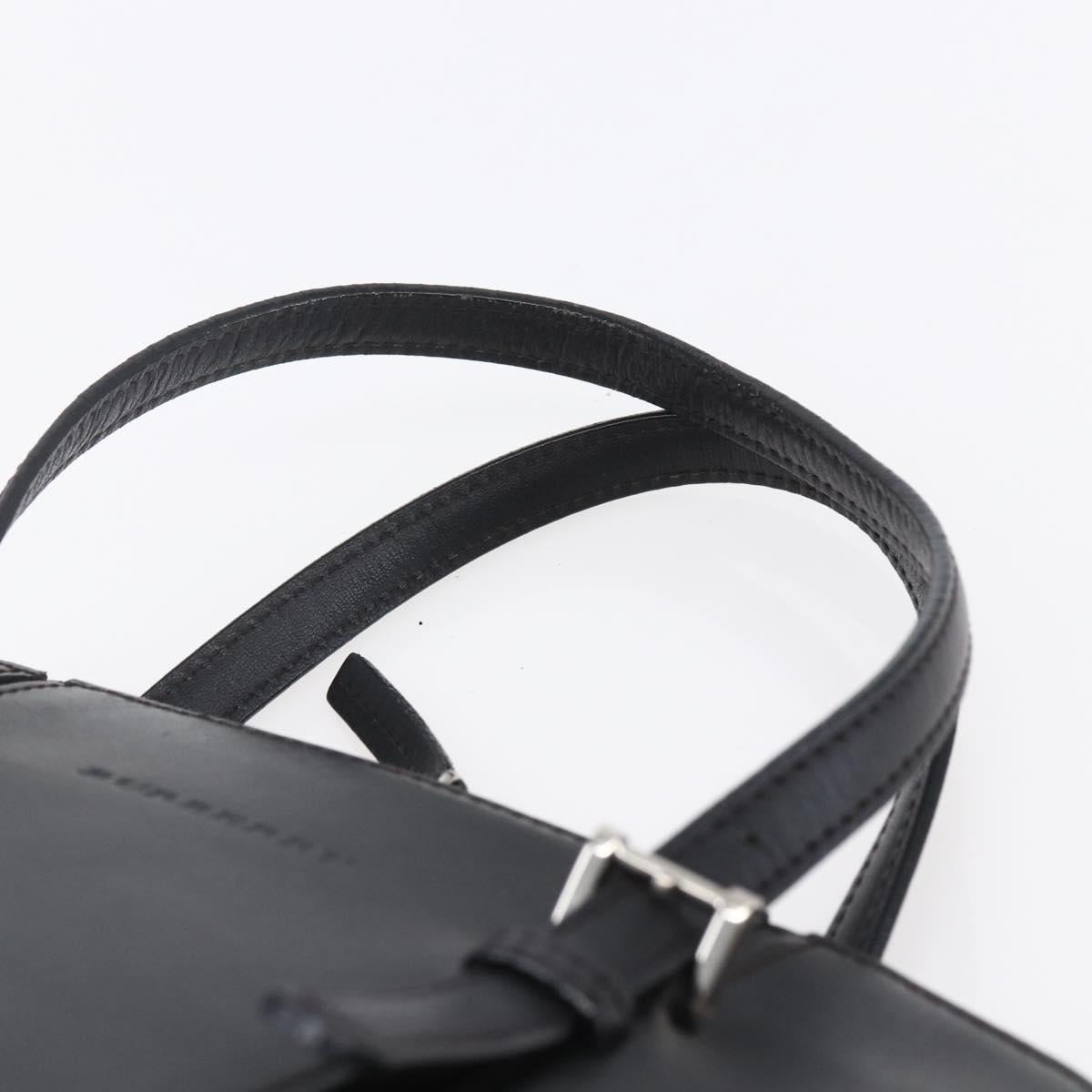 BURBERRY Hand Bag Leather Black Silver Auth ka306