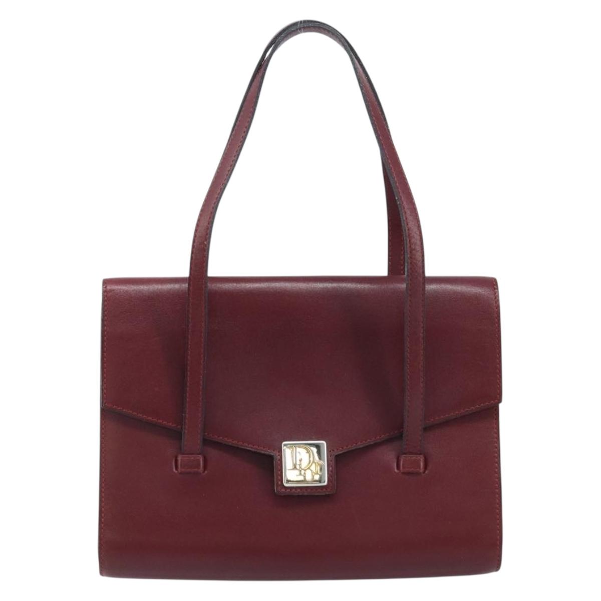 Christian Dior Hand Bag Leather Red Gold Auth ka3061
