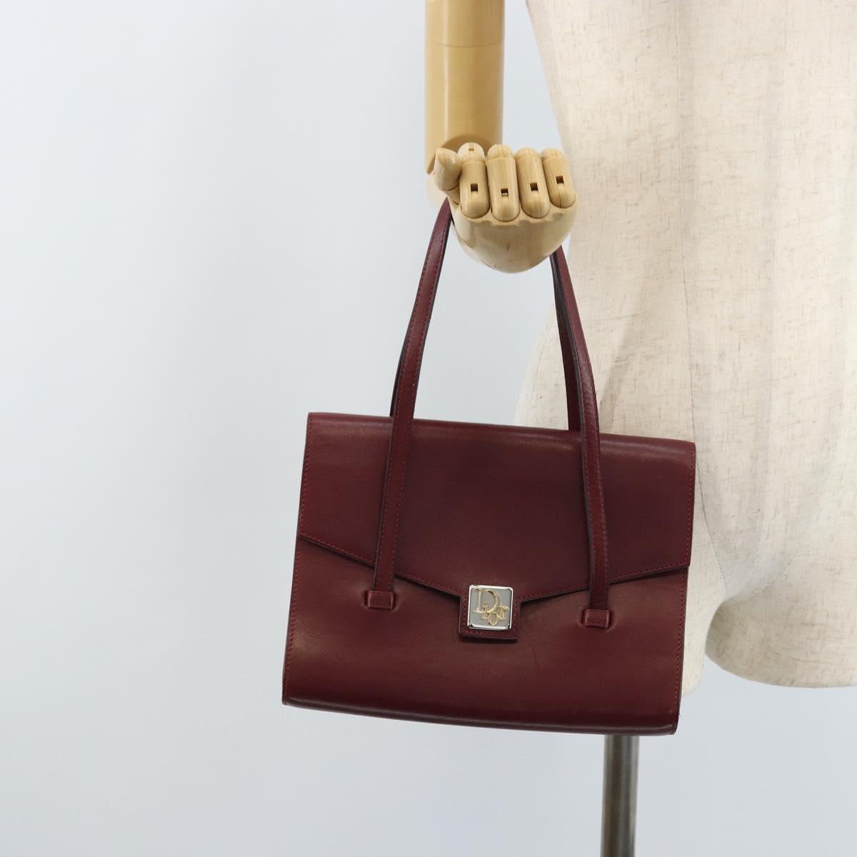 Christian Dior Hand Bag Leather Red Gold Auth ka3061