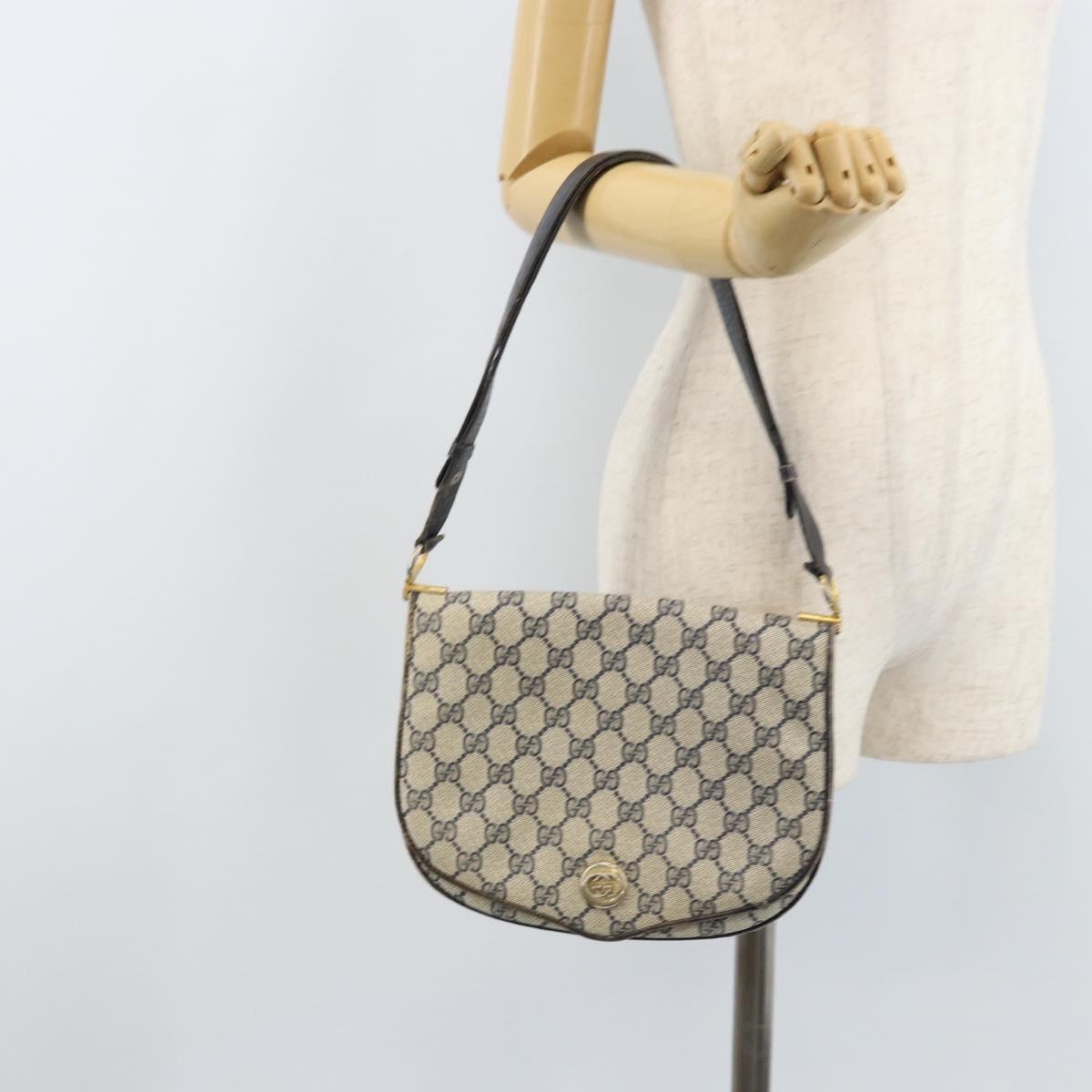 GUCCI GG Supreme Shoulder Bag PVC Navy Gold Auth ka3065