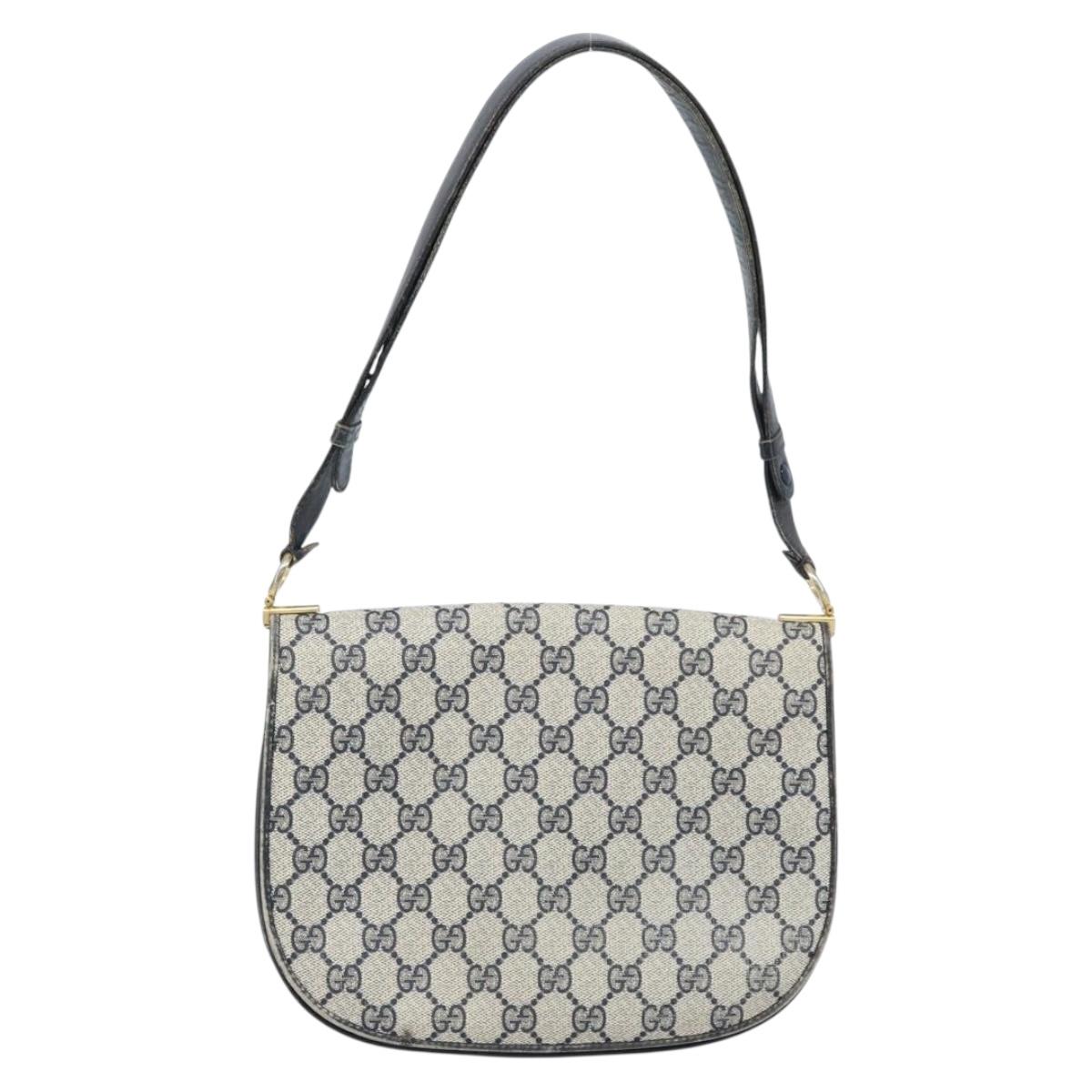 GUCCI GG Supreme Shoulder Bag PVC Navy Gold Auth ka3065