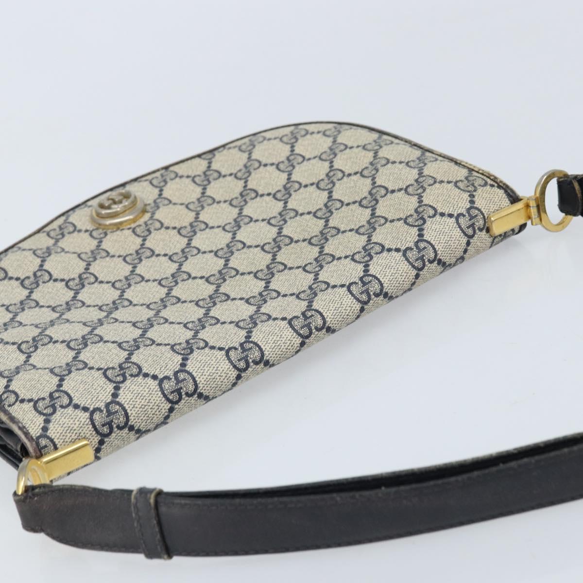 GUCCI GG Supreme Shoulder Bag PVC Navy Gold Auth ka3065