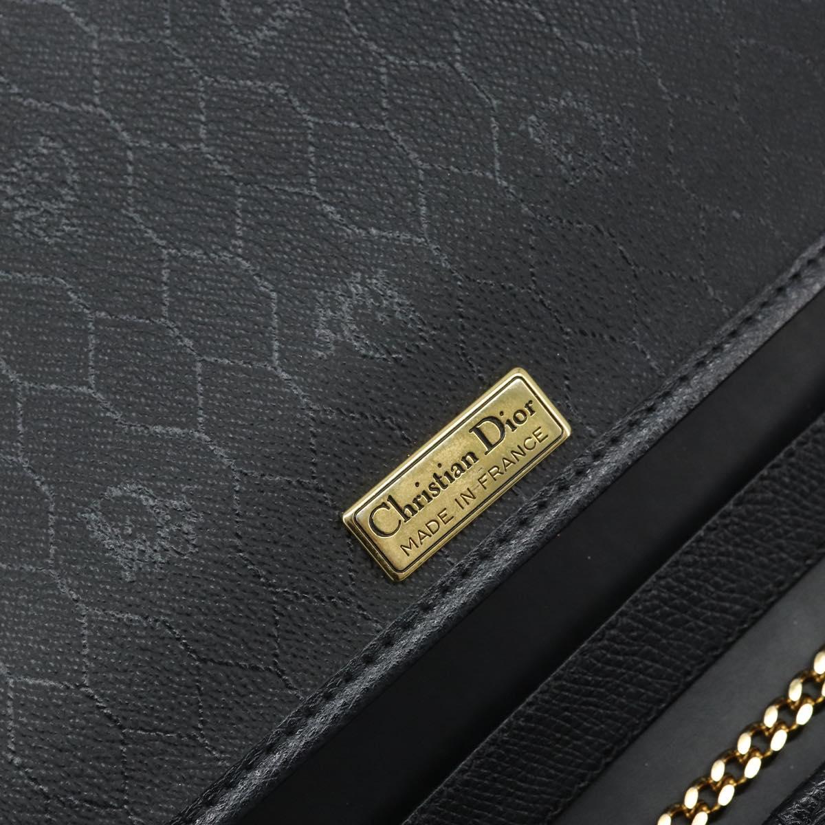 Christian Dior Honeycomb Canvas Chain Bag Leather Black Gold Auth ka3067
