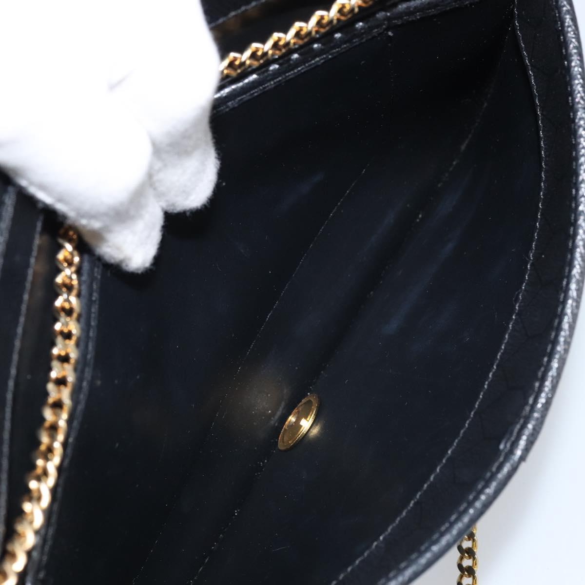 Christian Dior Honeycomb Canvas Chain Bag Leather Black Gold Auth ka3067