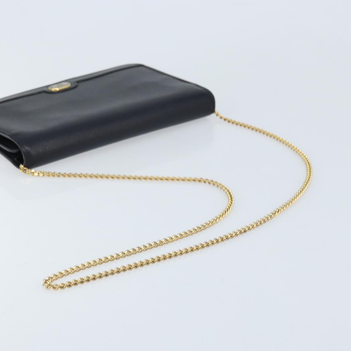 Christian Dior Honeycomb Canvas Chain Bag Leather Black Gold Auth ka3067