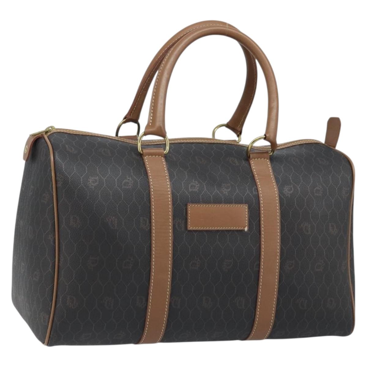 Christian Dior Honeycomb Canvas Hand Bag PVC Black Gold Auth ka3068A