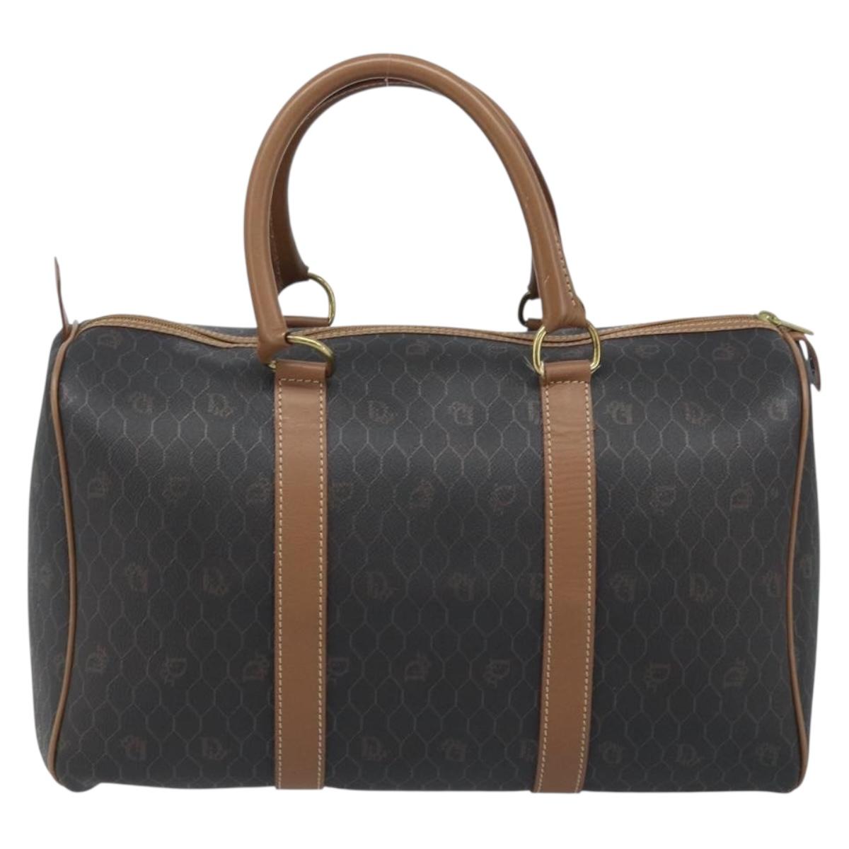 Christian Dior Honeycomb Canvas Hand Bag PVC Black Gold Auth ka3068A