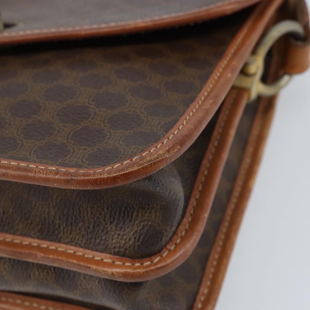 CELINE Macadam Canvas Shoulder Bag PVC Leather Brown Gold Auth ka3071