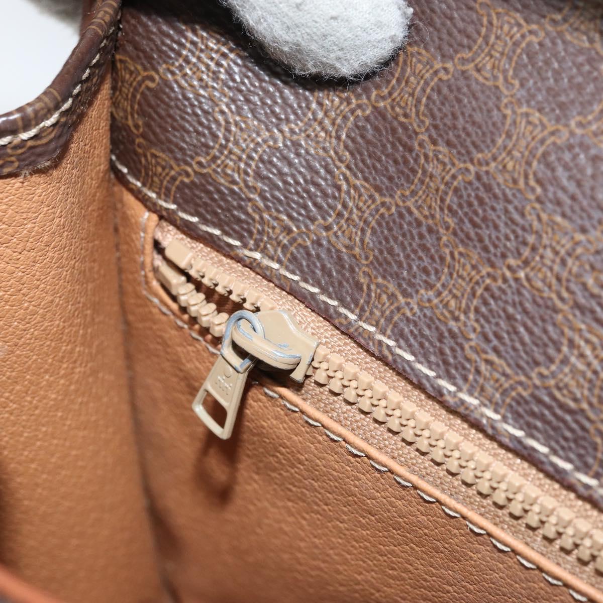 CELINE Macadam Canvas Shoulder Bag PVC Leather Brown Gold Auth ka3071