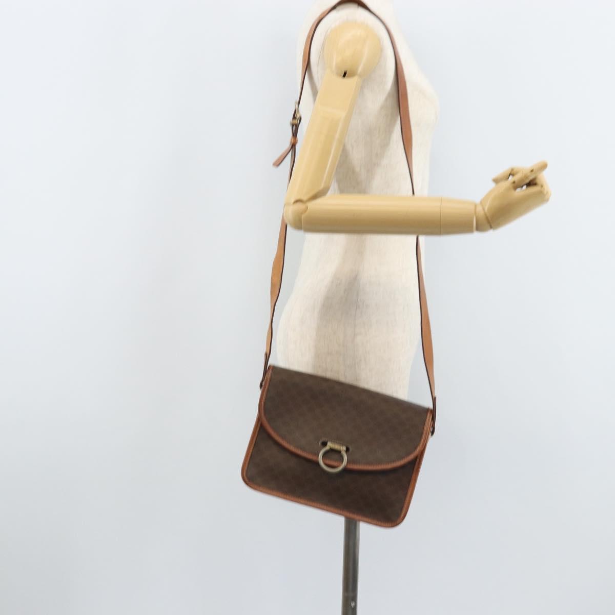 CELINE Macadam Canvas Shoulder Bag PVC Leather Brown Gold Auth ka3071