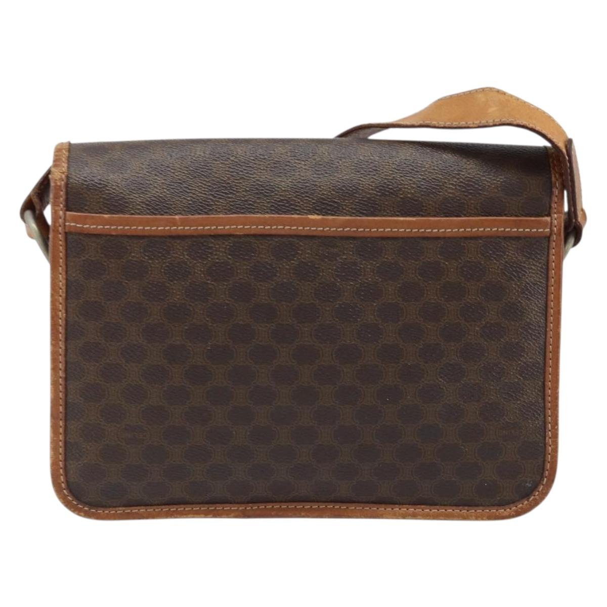 CELINE Macadam Canvas Shoulder Bag PVC Leather Brown Gold Auth ka3071