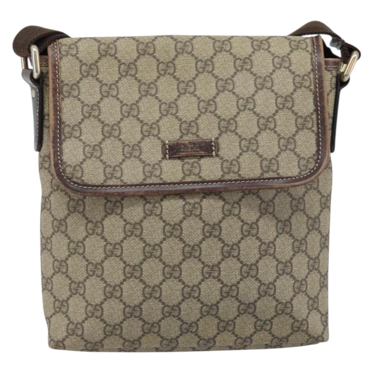 GUCCI GG Supreme Shoulder Bag PVC Gold Beige 223666 Auth ka3073A