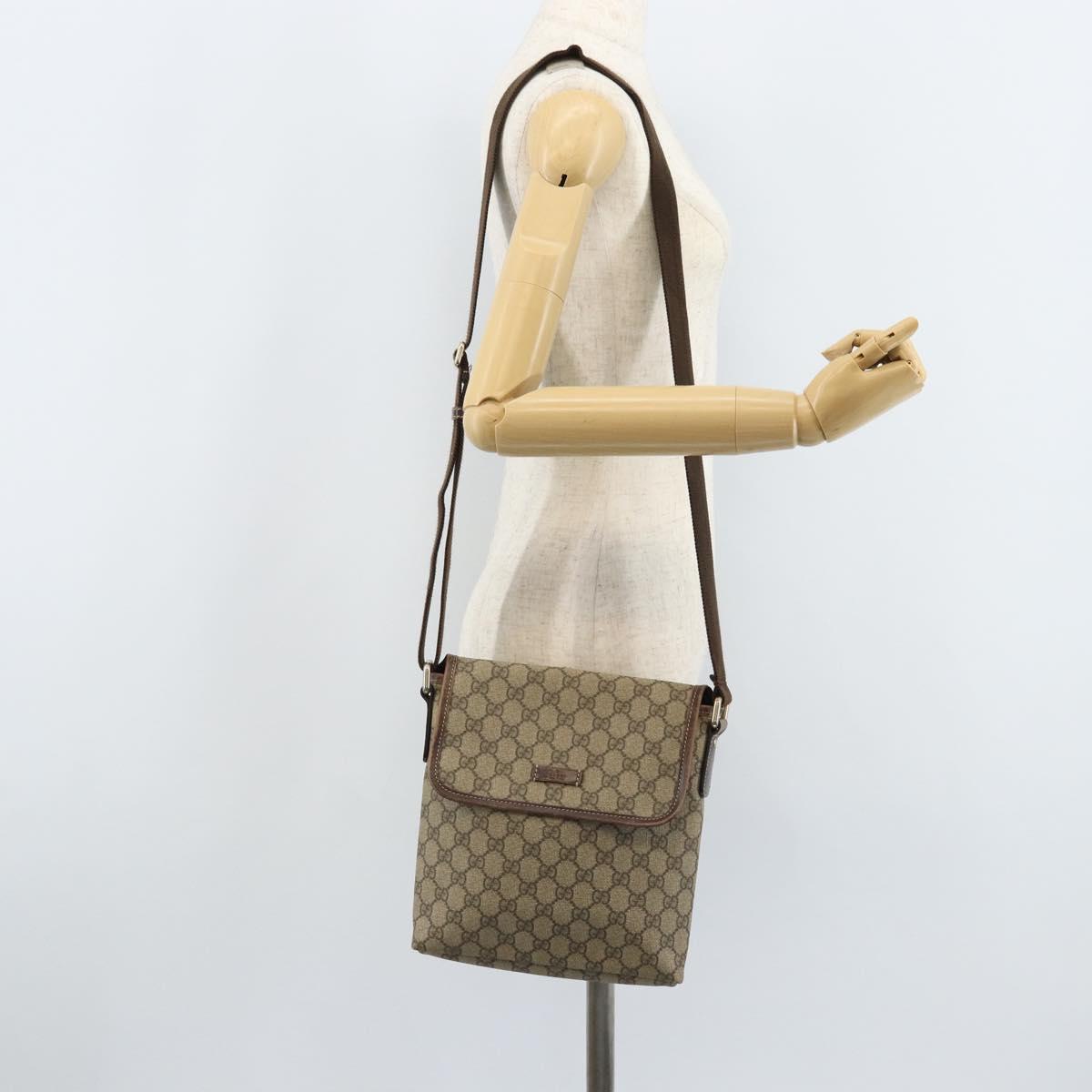 GUCCI GG Supreme Shoulder Bag PVC Gold Beige 223666 Auth ka3073A
