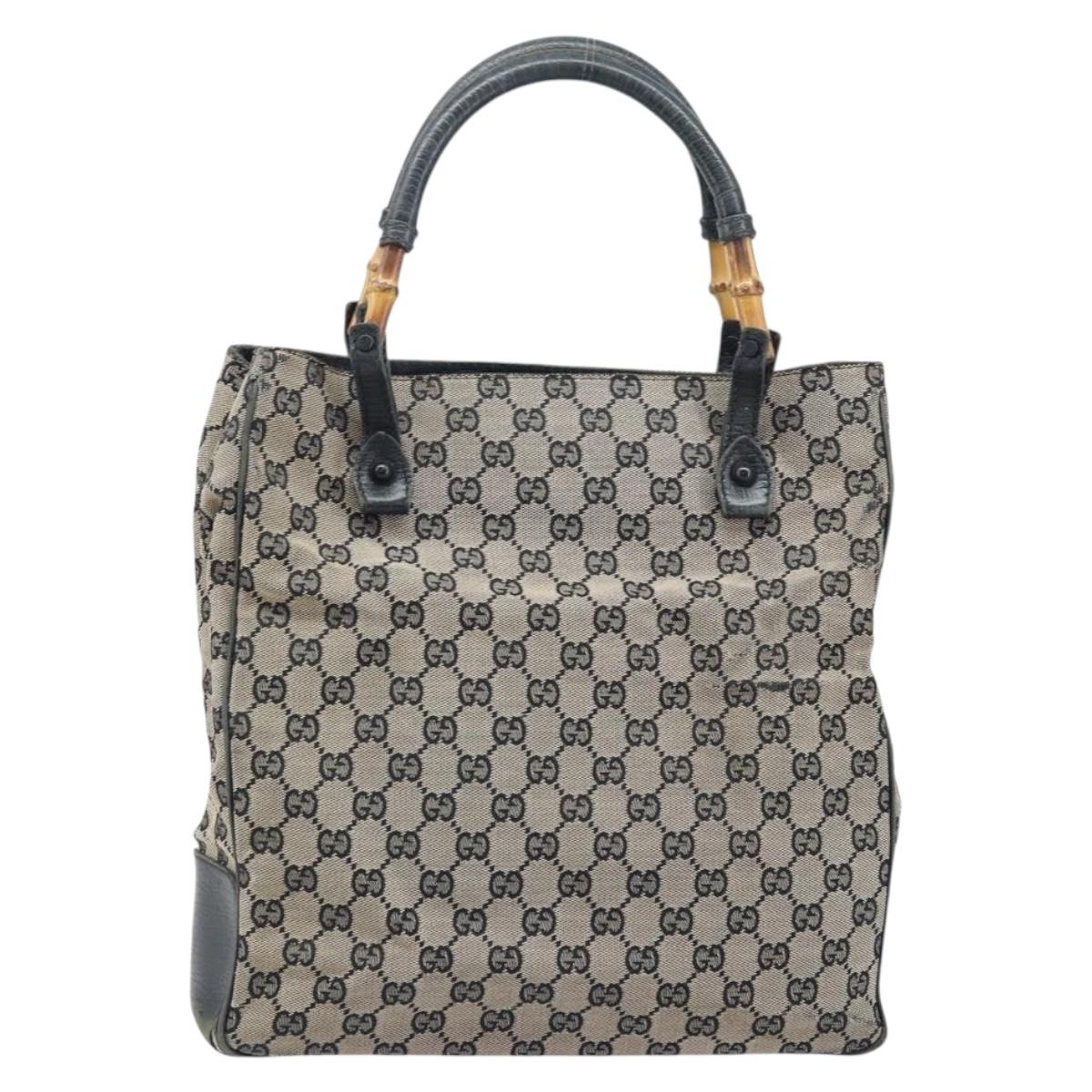 GUCCI GG Canvas Bamboo Hand Bag Beige 112530 Auth ka3079