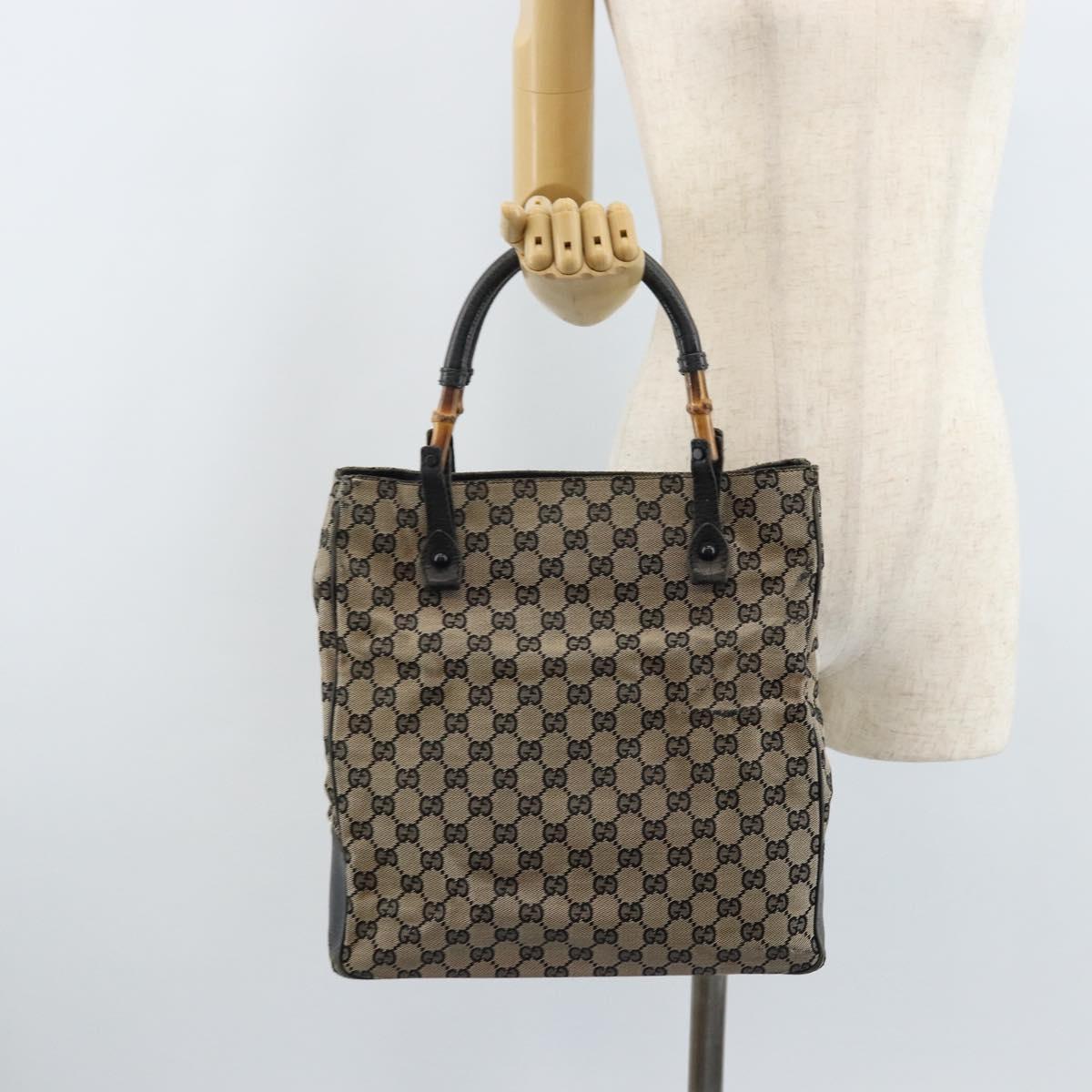 GUCCI GG Canvas Bamboo Hand Bag Beige 112530 Auth ka3079
