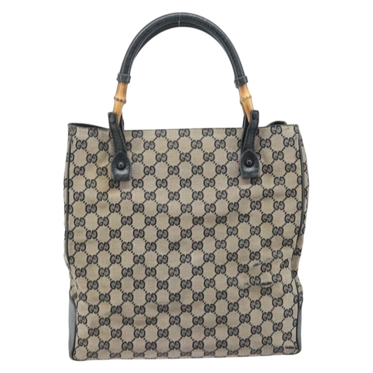 GUCCI GG Canvas Bamboo Hand Bag Beige 112530 Auth ka3079