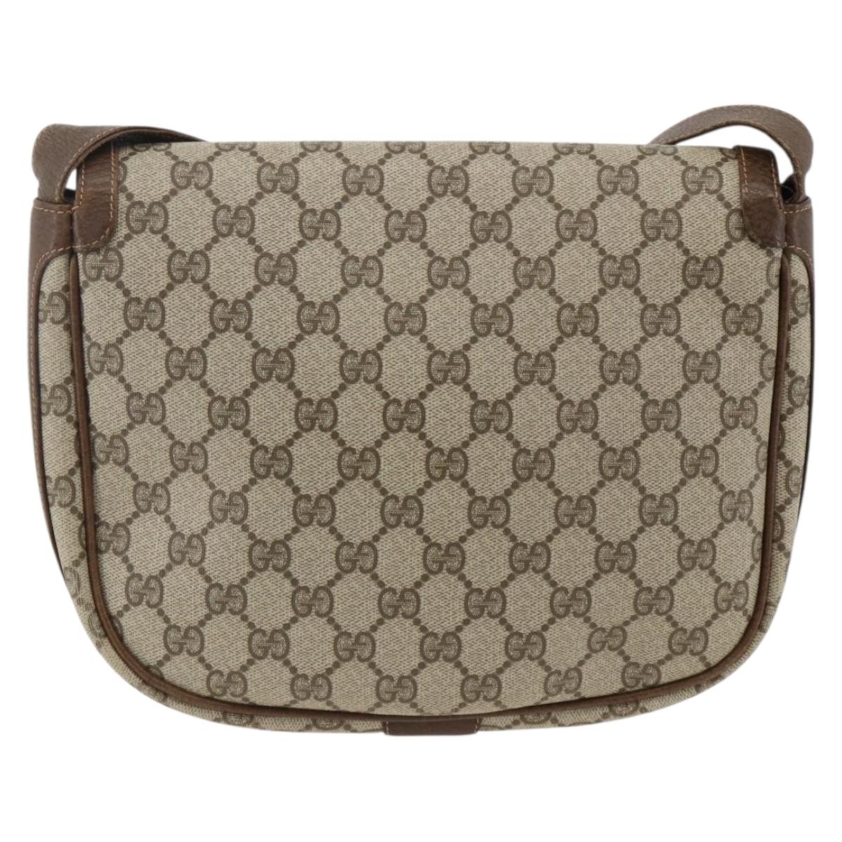 GUCCI GG Supreme Shoulder Bag PVC Gold Beige Auth ka3088