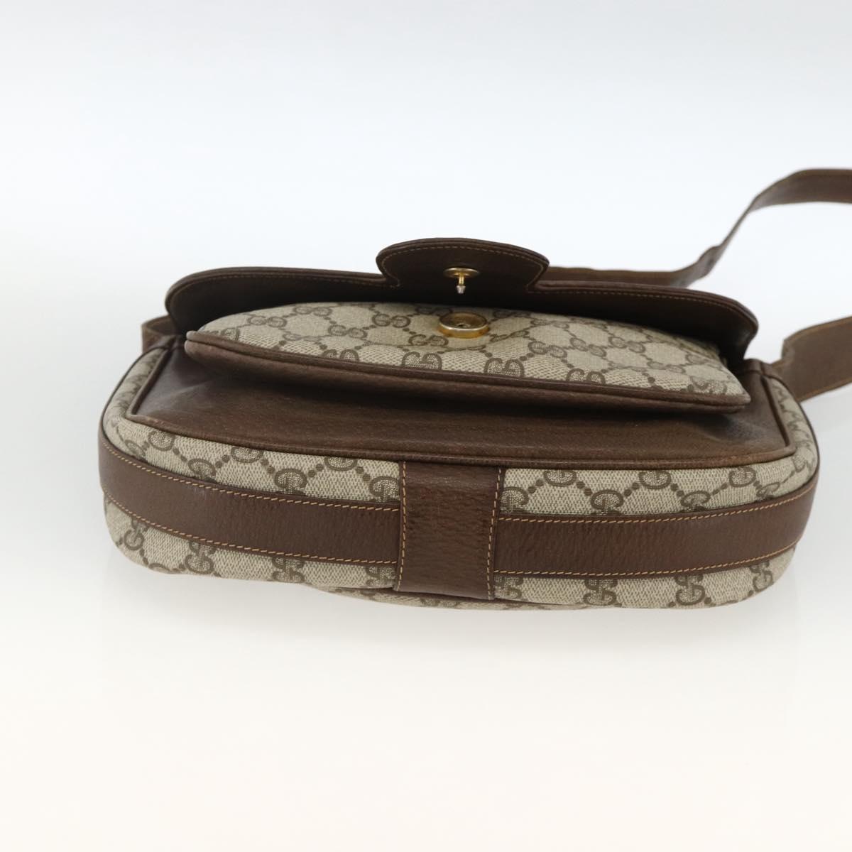 GUCCI GG Supreme Shoulder Bag PVC Gold Beige Auth ka3088