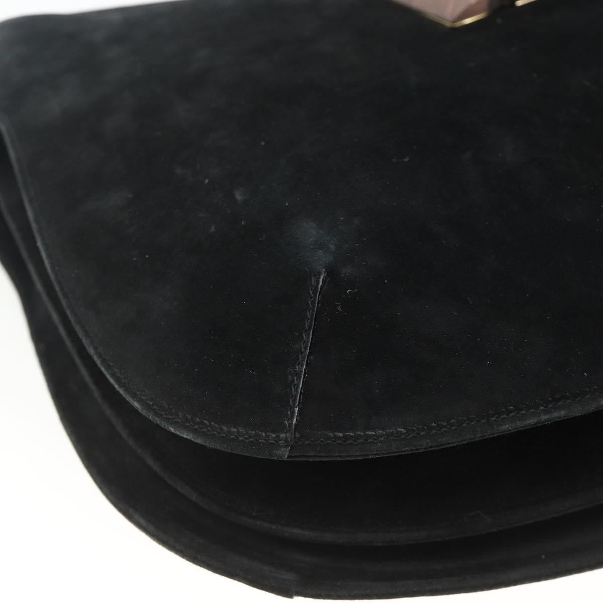 Salvatore Ferragamo Shoulder Bag Suede Black Gold Auth ka3091A