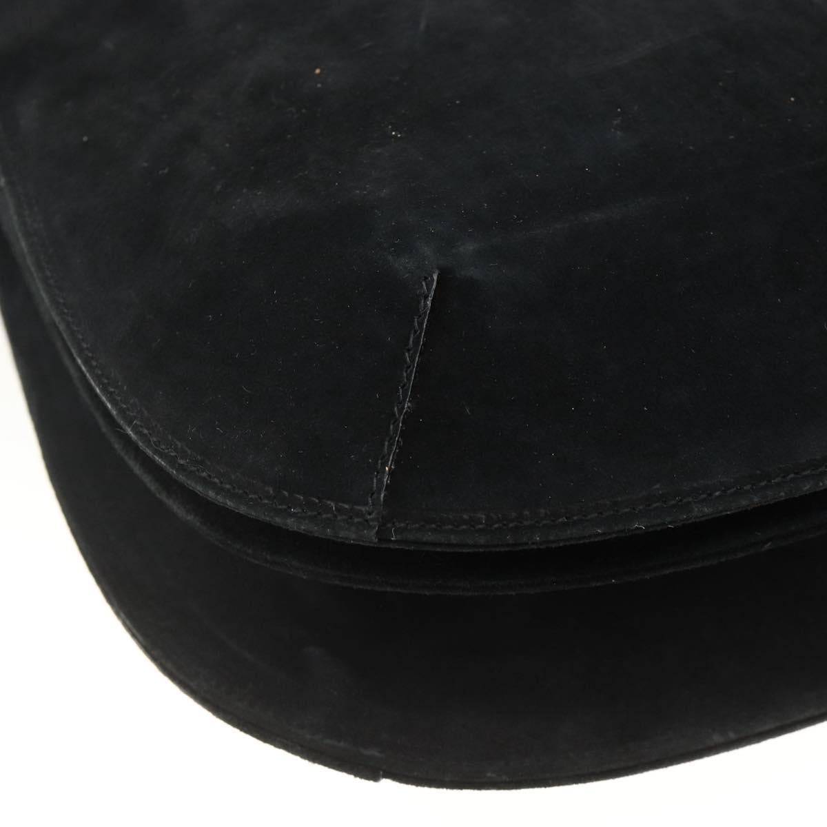 Salvatore Ferragamo Shoulder Bag Suede Black Gold Auth ka3091A
