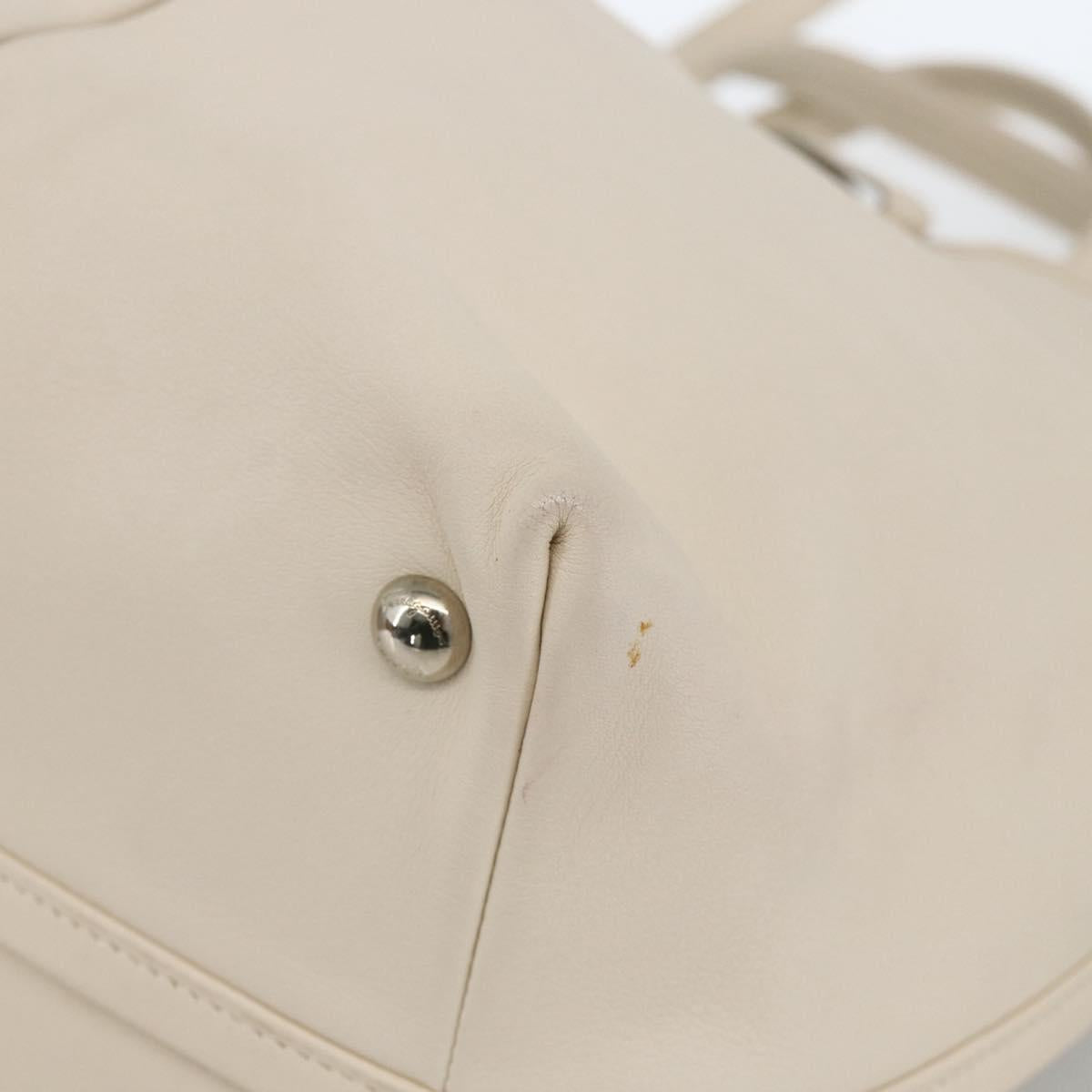 Salvatore Ferragamo Hand Bag Leather 2way White Silver Auth ka3096A