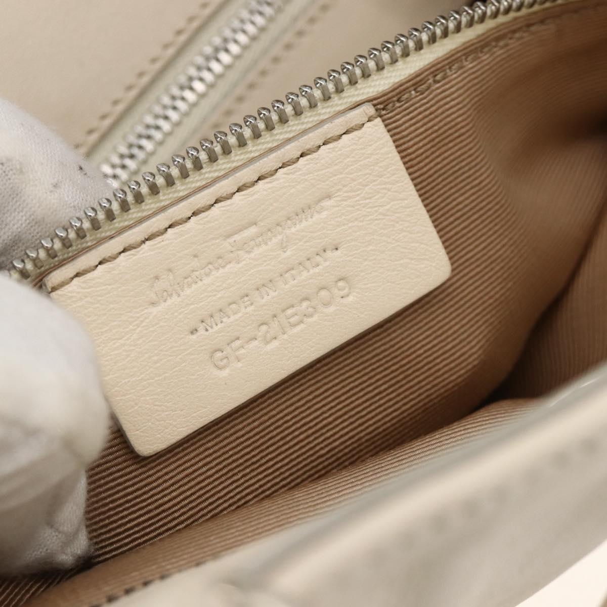 Salvatore Ferragamo Hand Bag Leather 2way White Silver Auth ka3096A