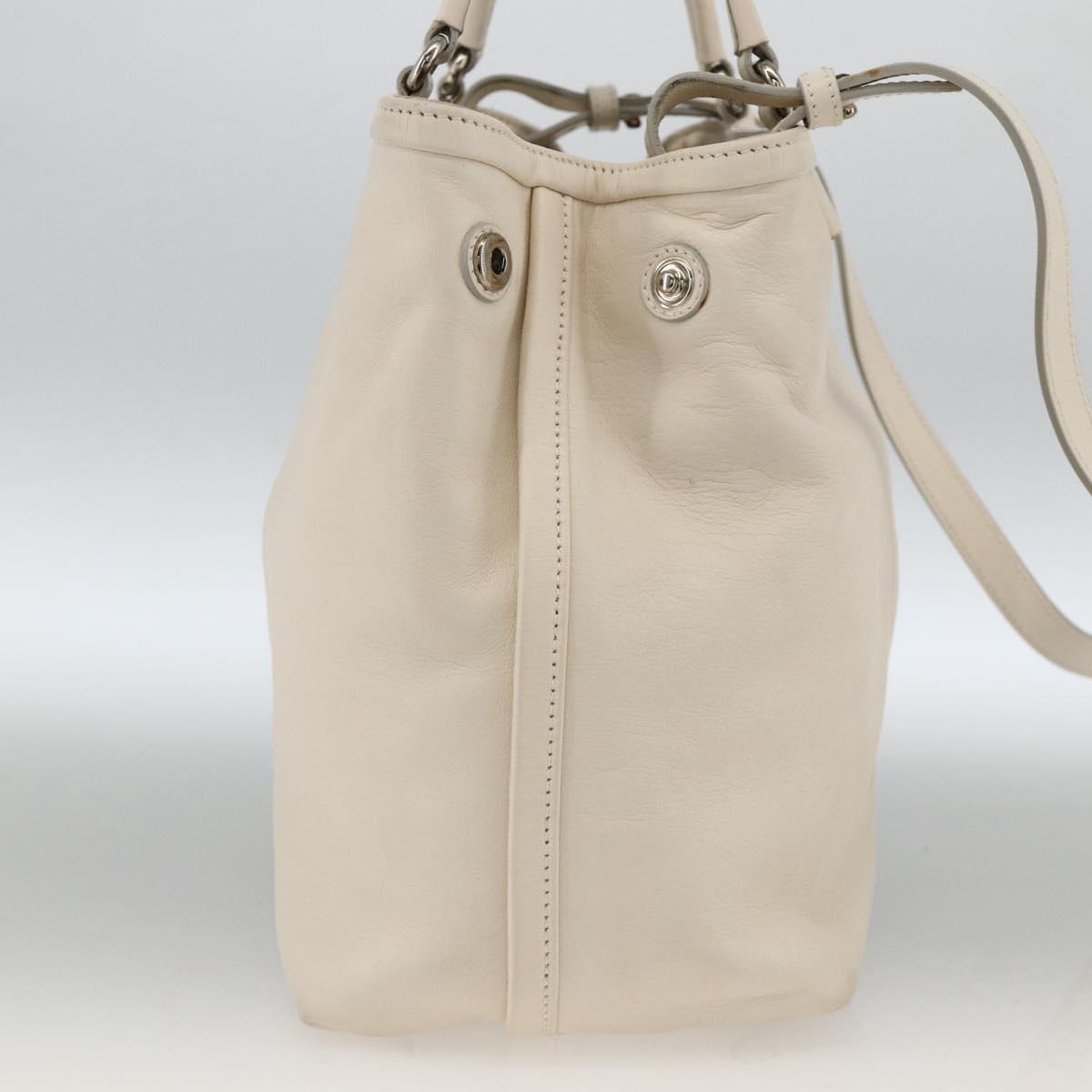 Salvatore Ferragamo Hand Bag Leather 2way White Silver Auth ka3096A