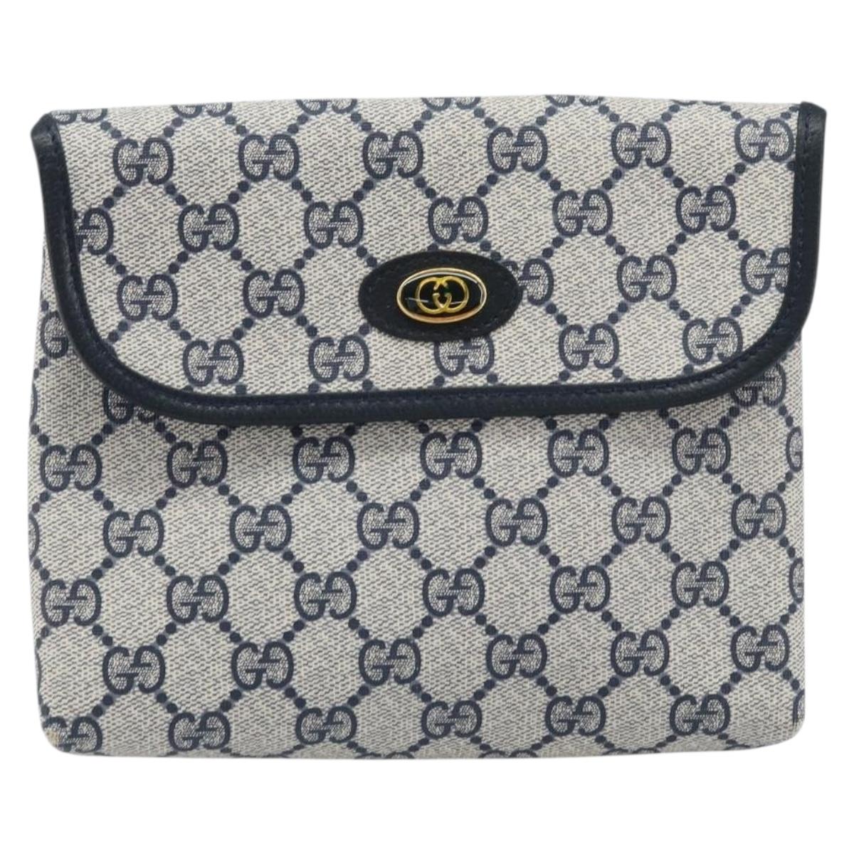 GUCCI GG Supreme Pouch PVC Navy Gold 68 039 4494 Auth ka3098