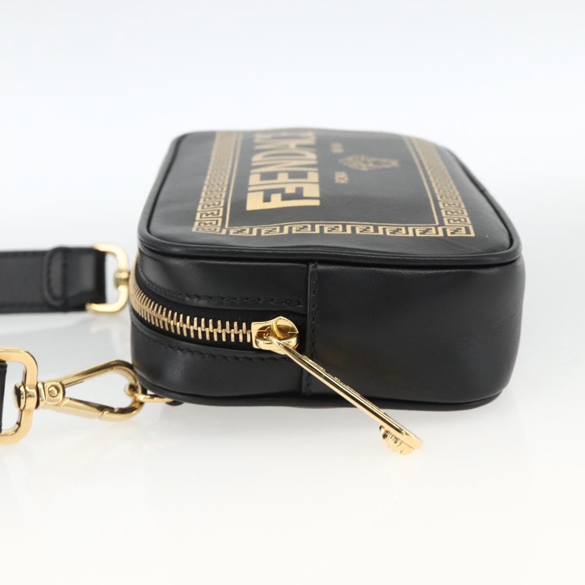FENDI Versace collaboration Shoulder Bag Leather Black Gold Auth ka3101V