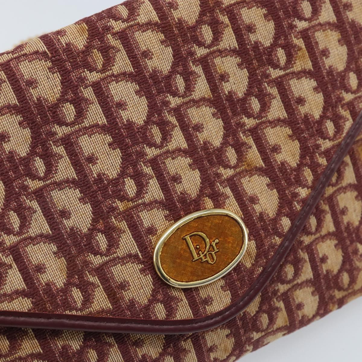 Christian Dior Trotter Canvas Chain Shoulder Bag Red Gold Auth ka3104