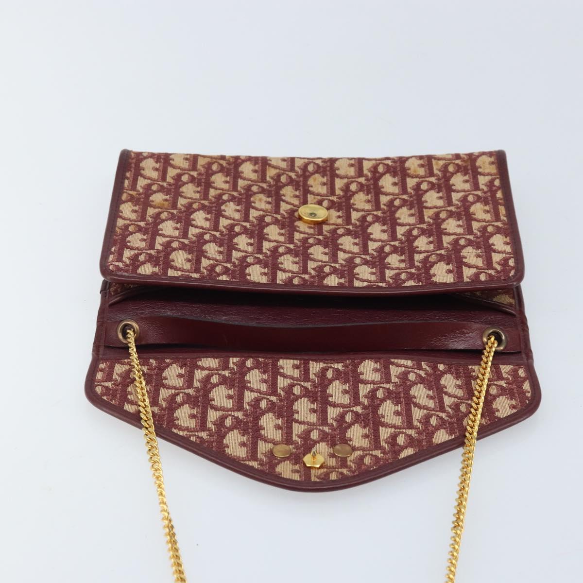 Christian Dior Trotter Canvas Chain Shoulder Bag Red Gold Auth ka3104