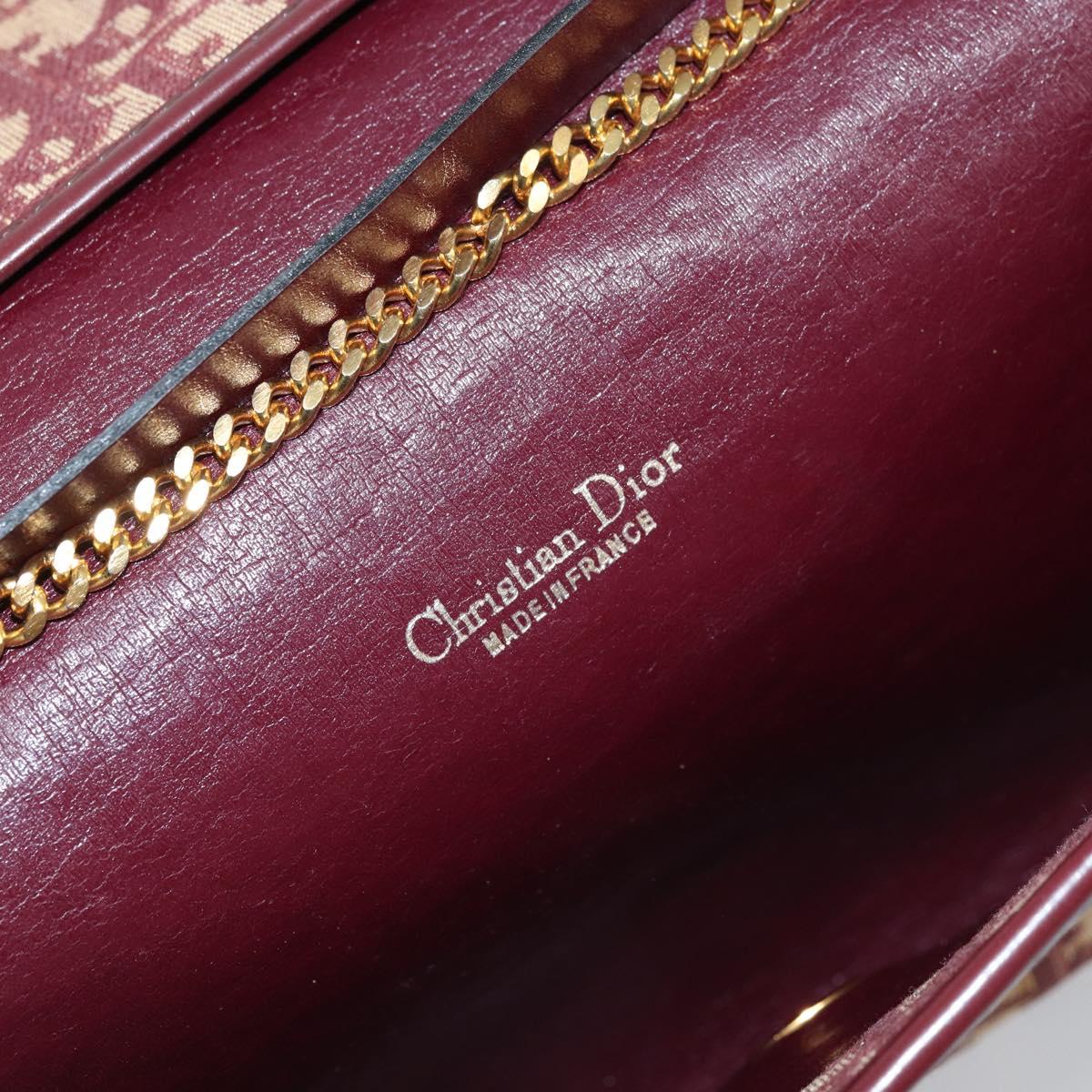 Christian Dior Trotter Canvas Chain Shoulder Bag Red Gold Auth ka3104