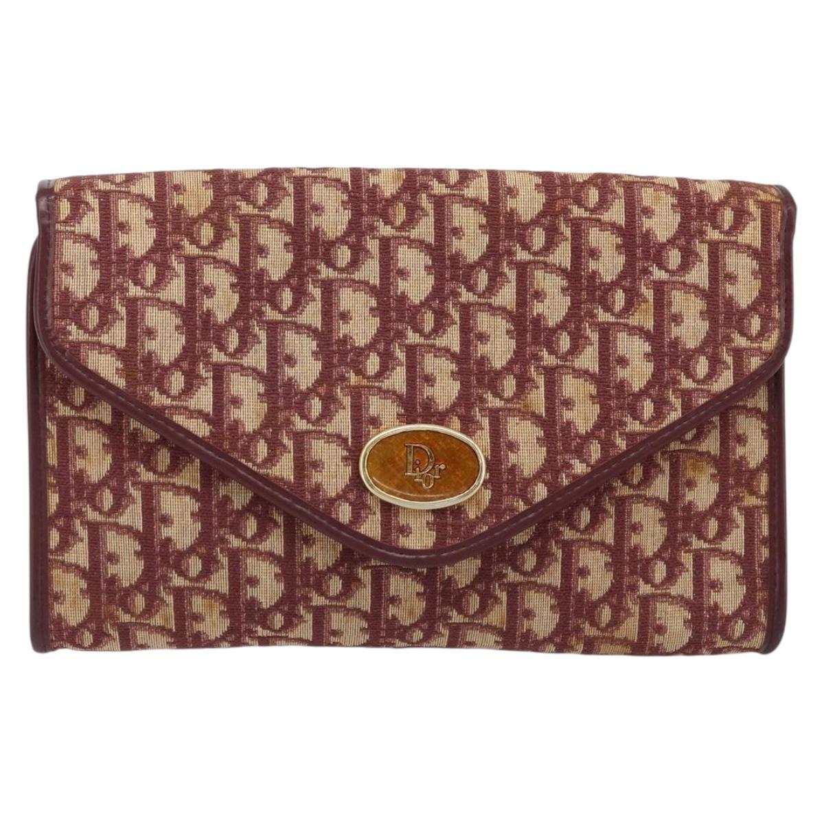 Christian Dior Trotter Canvas Chain Shoulder Bag Red Gold Auth ka3104
