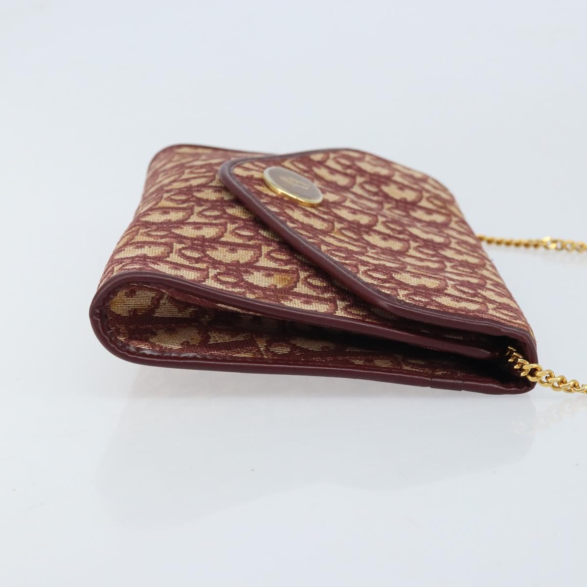 Christian Dior Trotter Canvas Chain Shoulder Bag Red Gold Auth ka3104