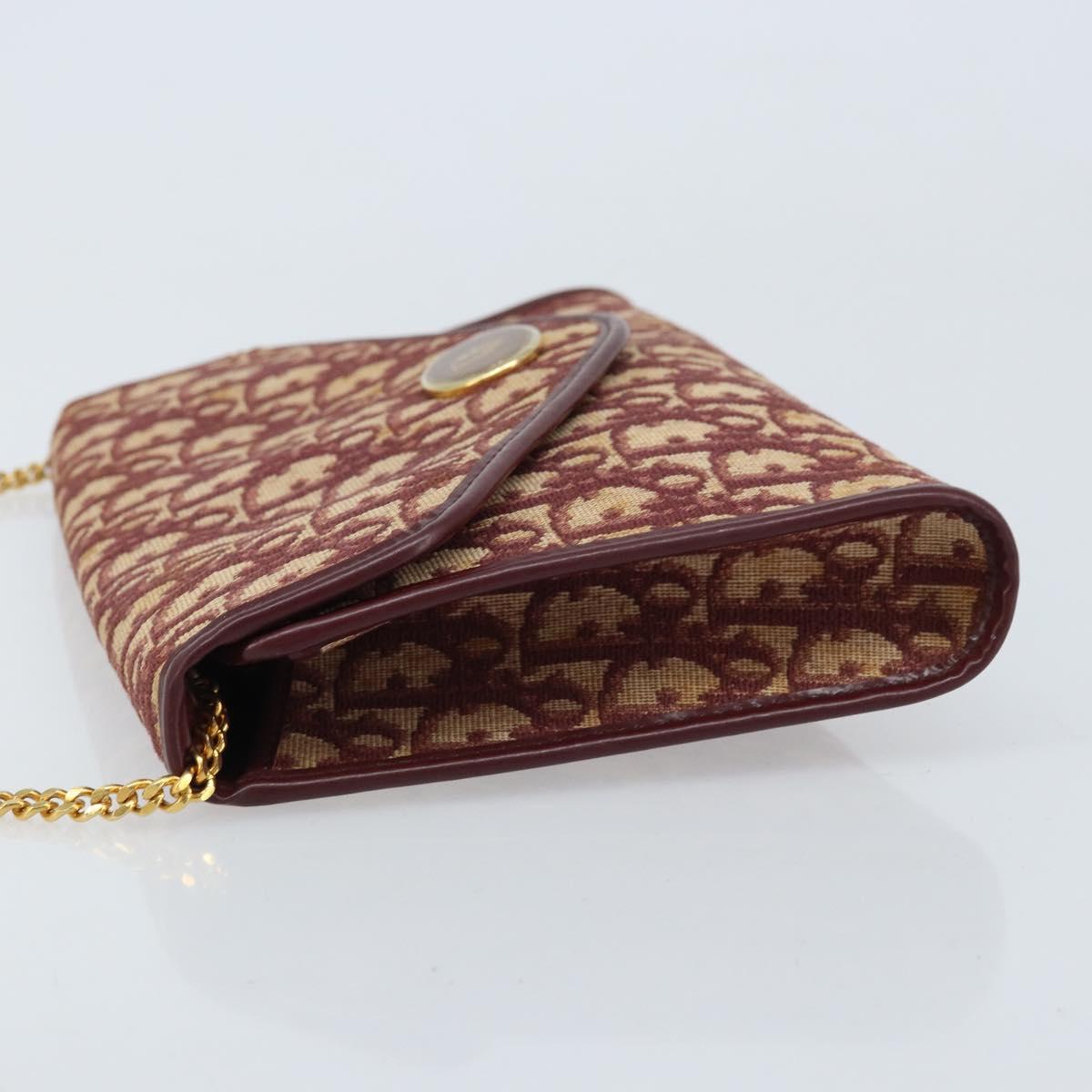 Christian Dior Trotter Canvas Chain Shoulder Bag Red Gold Auth ka3104