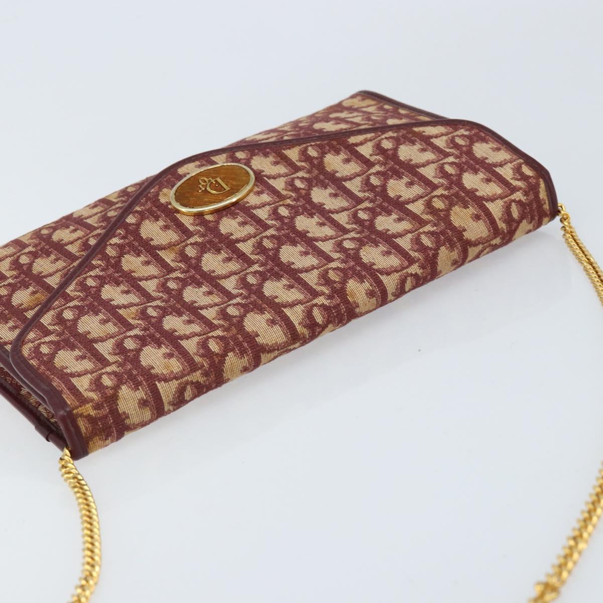 Christian Dior Trotter Canvas Chain Shoulder Bag Red Gold Auth ka3104
