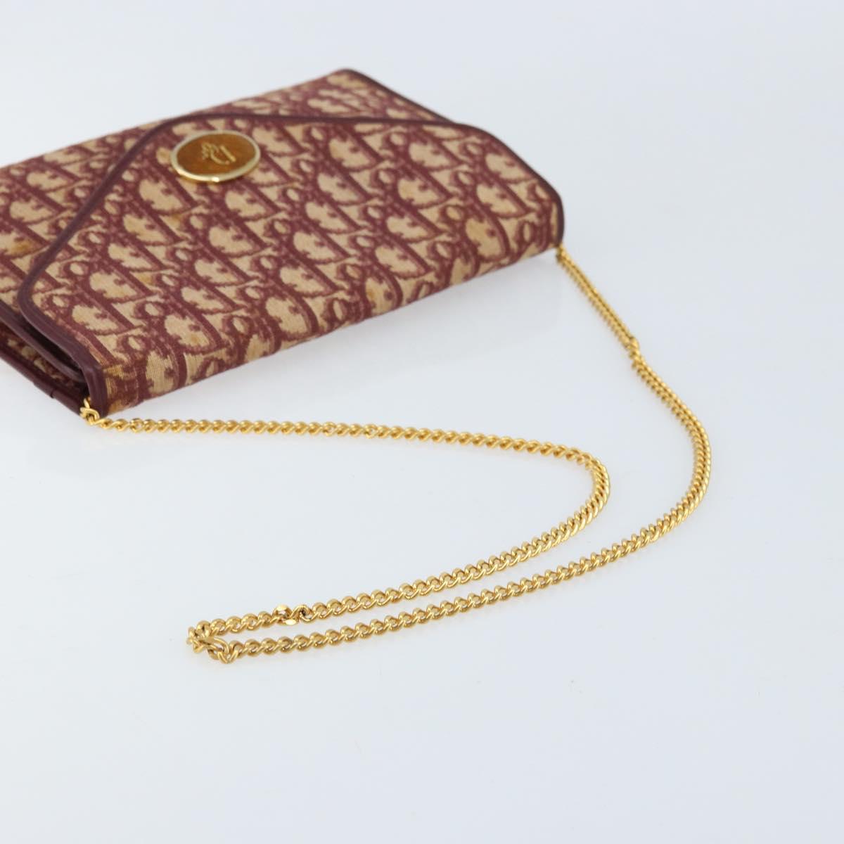 Christian Dior Trotter Canvas Chain Shoulder Bag Red Gold Auth ka3104