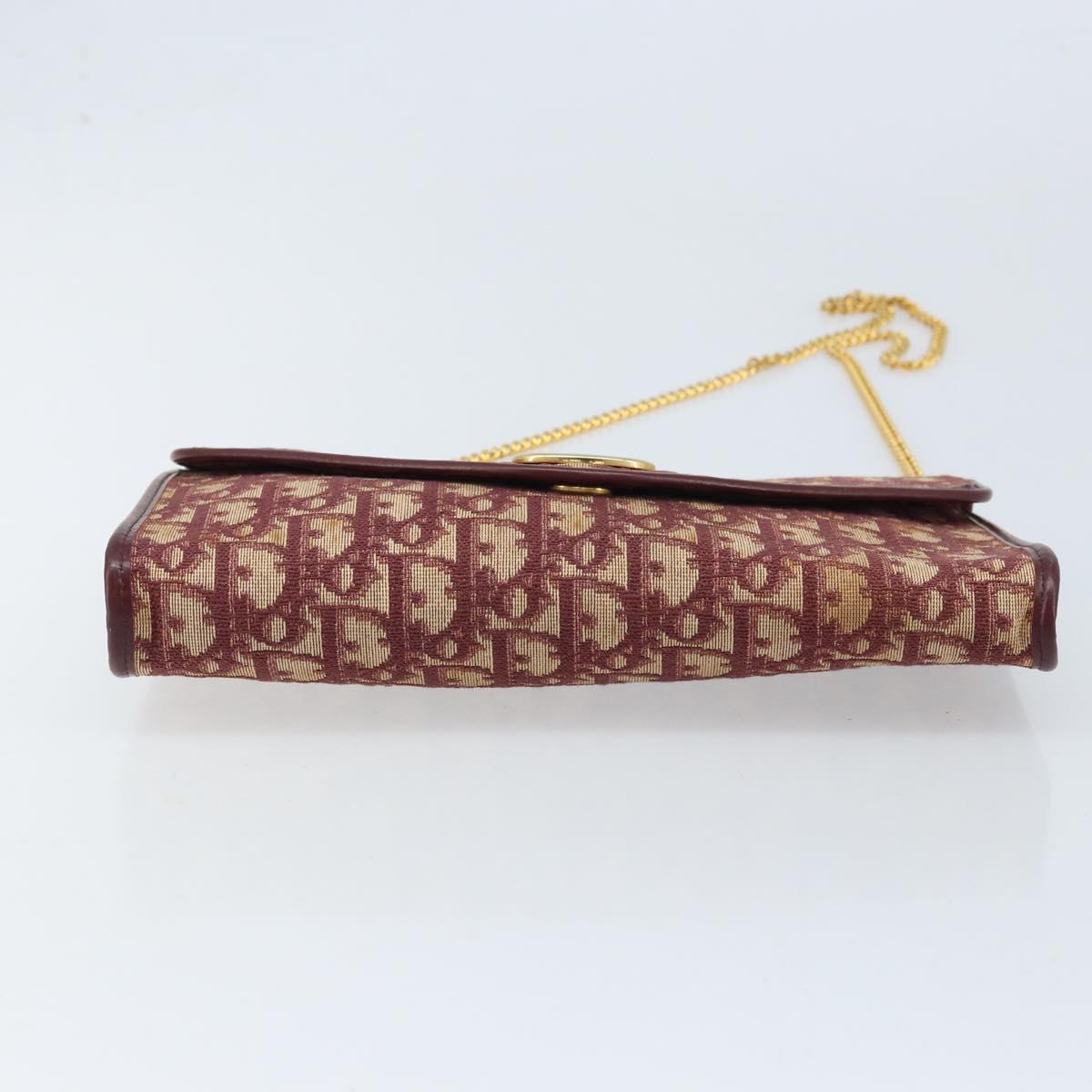 Christian Dior Trotter Canvas Chain Shoulder Bag Red Gold Auth ka3104
