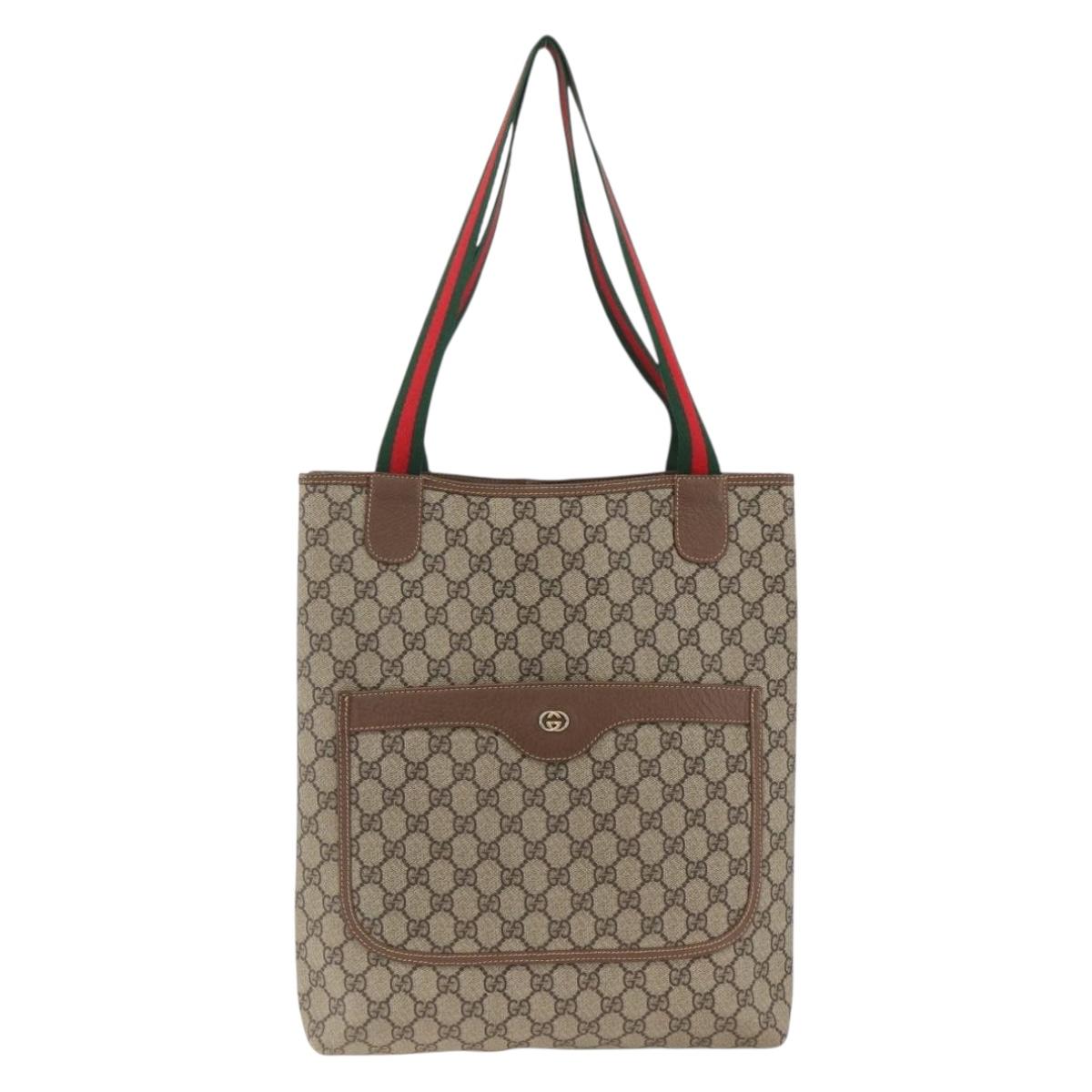 GUCCI GG Supreme Web Sherry Line Tote Bag PVC Beige Red Auth ka3106