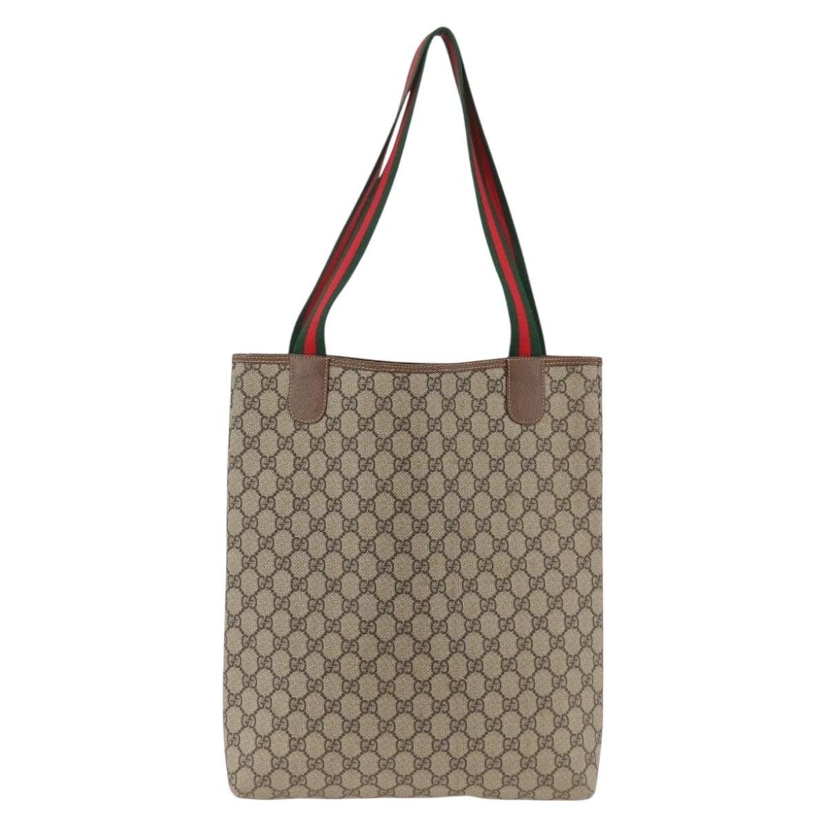 GUCCI GG Supreme Web Sherry Line Tote Bag PVC Beige Red Auth ka3106