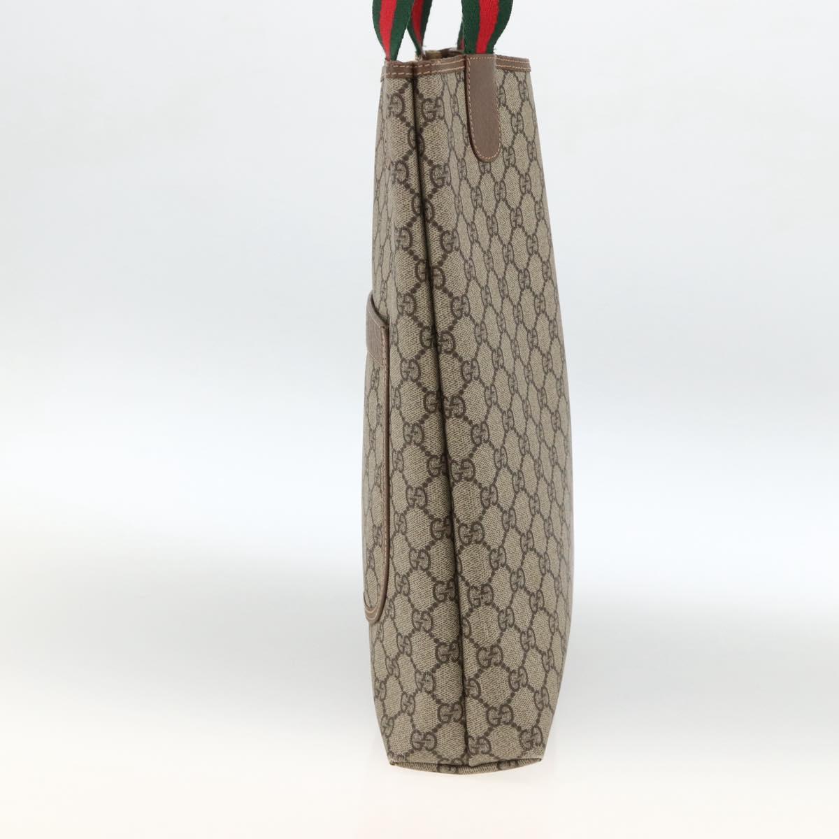 GUCCI GG Supreme Web Sherry Line Tote Bag PVC Beige Red Auth ka3106