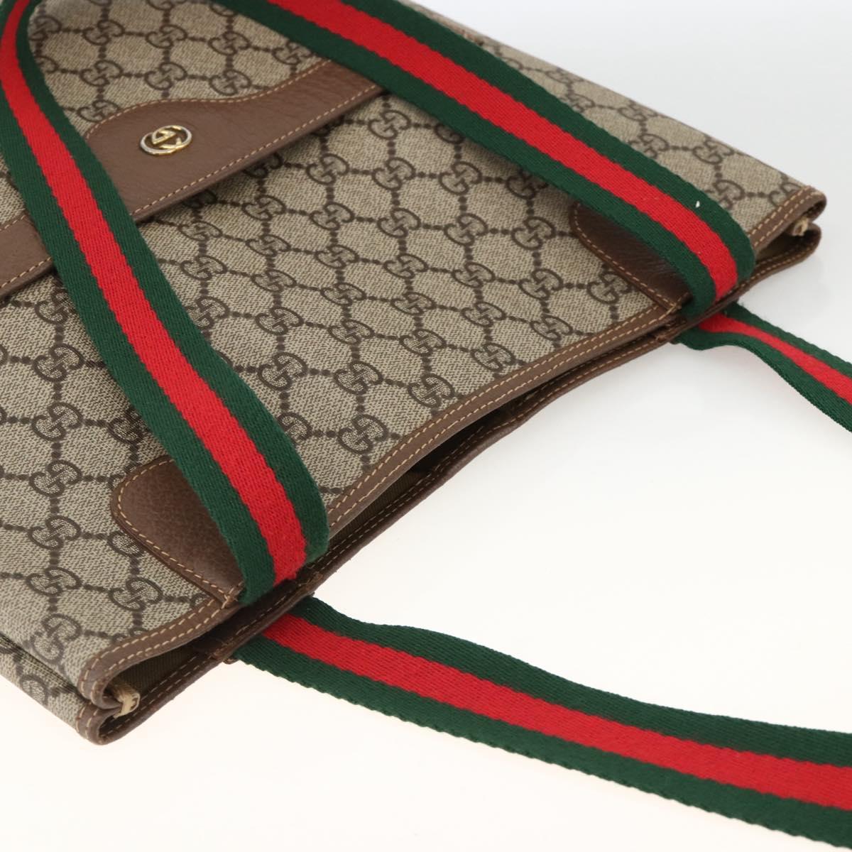 GUCCI GG Supreme Web Sherry Line Tote Bag PVC Beige Red Auth ka3106