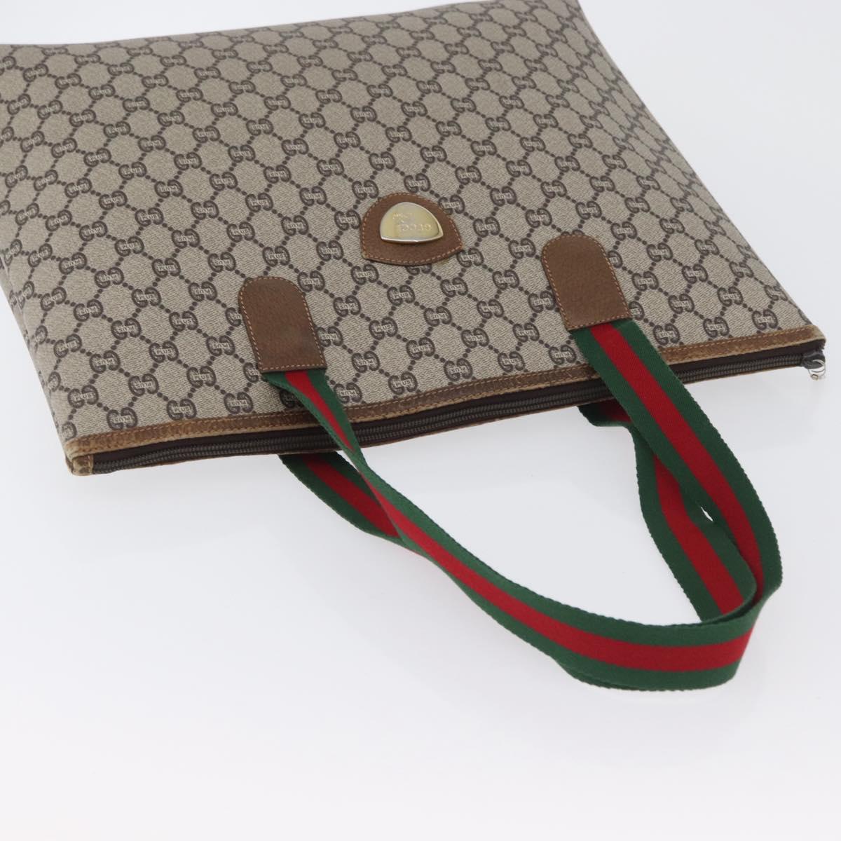 GUCCI GG Plus Supreme Web Sherry Line Tote Bag PVC Beige Red Auth ka3107