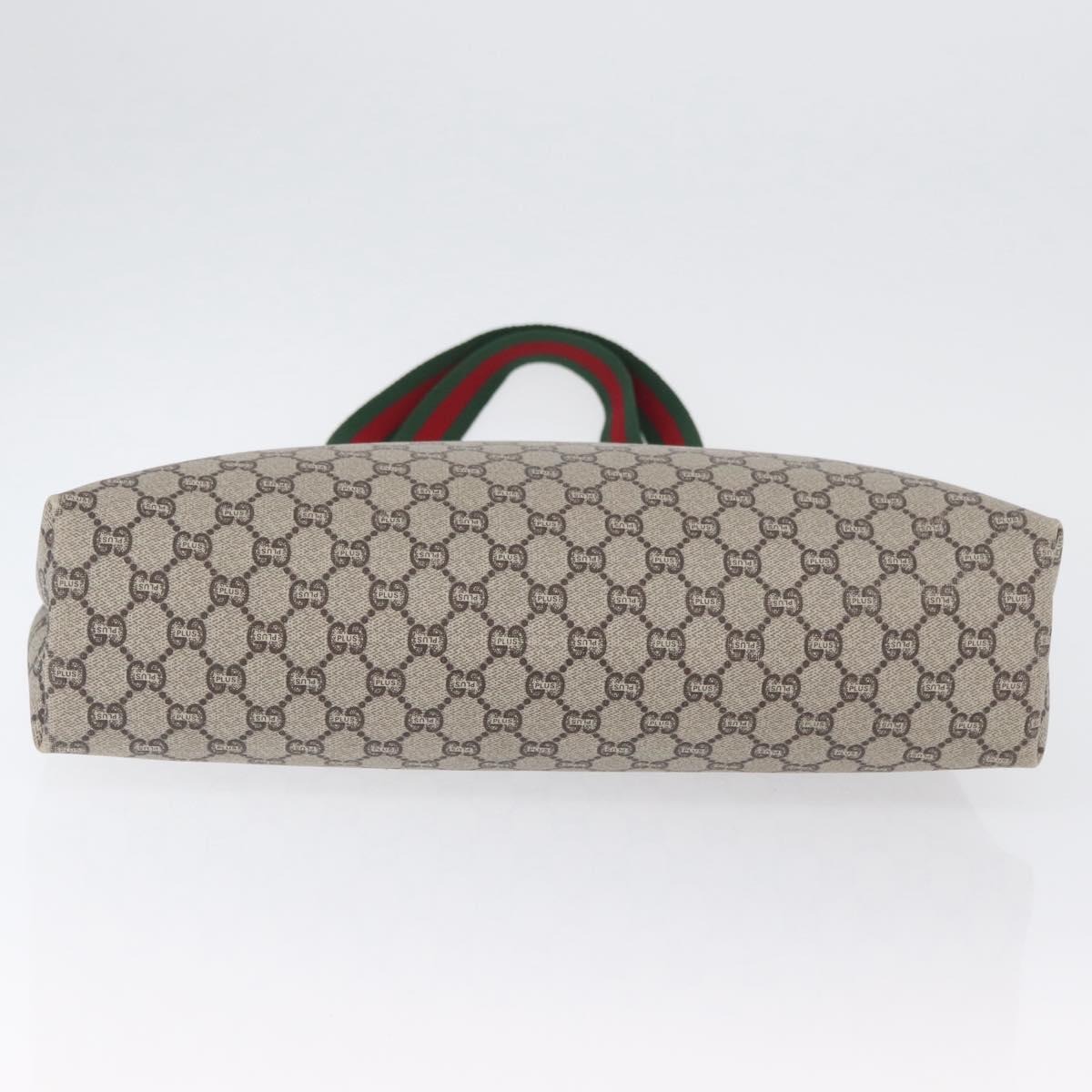 GUCCI GG Plus Supreme Web Sherry Line Tote Bag PVC Beige Red Auth ka3107