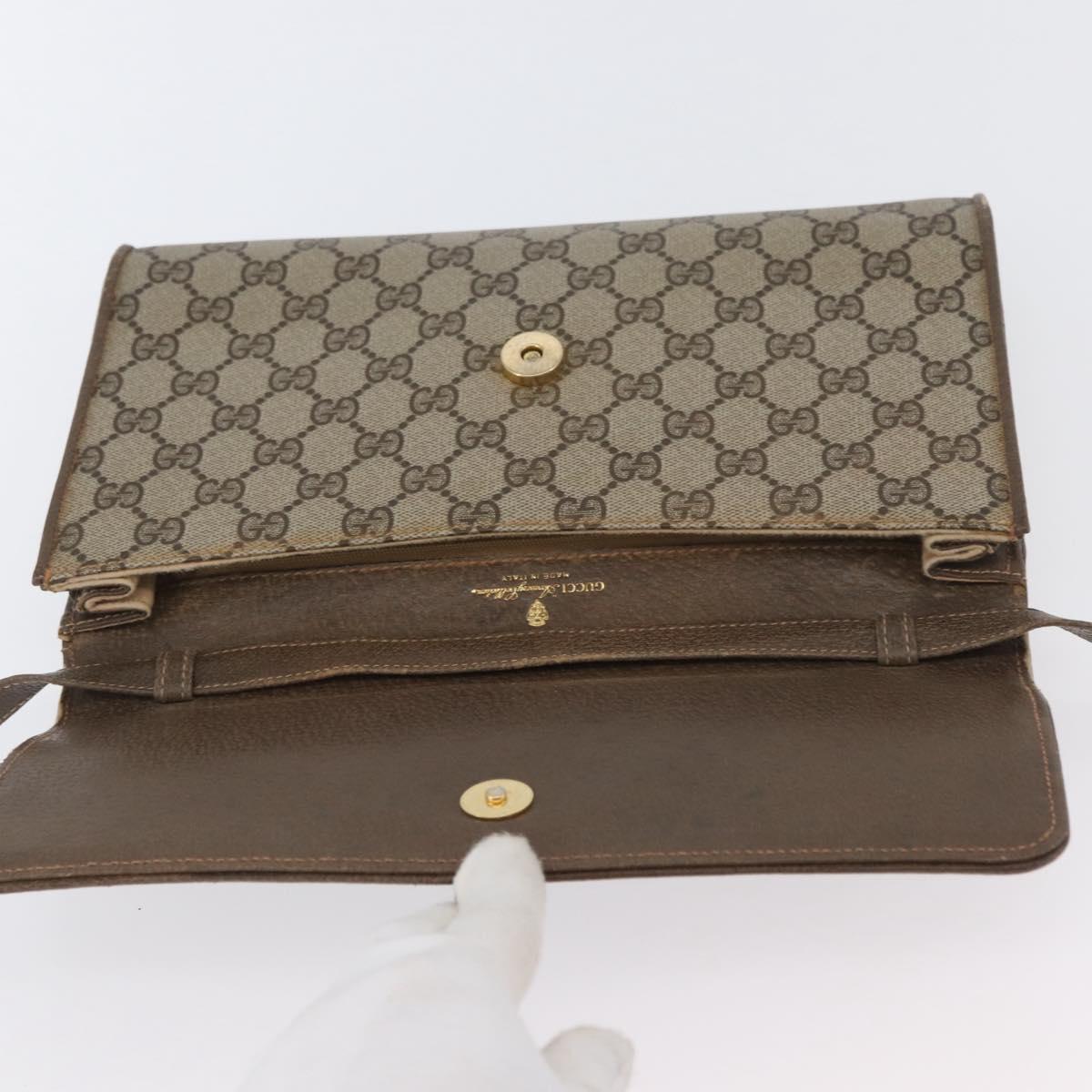 GUCCI GG Supreme Shoulder Bag PVC Beige Gold Auth ka3113