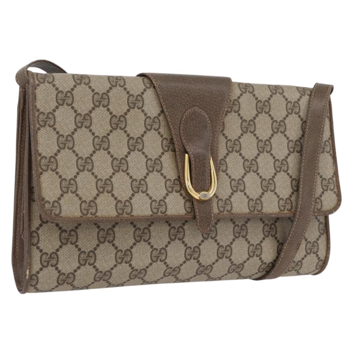 GUCCI GG Supreme Shoulder Bag PVC Beige Gold Auth ka3113