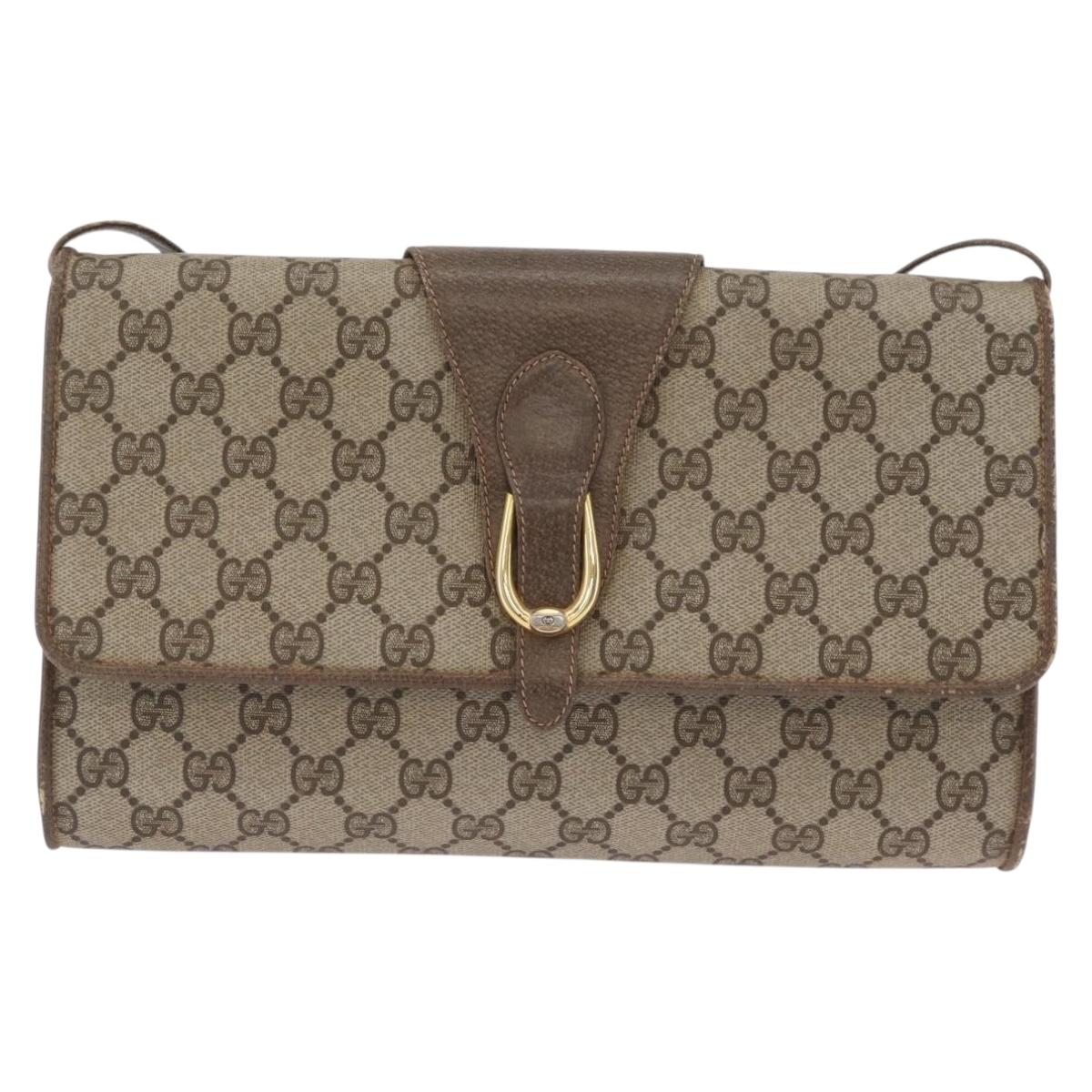 GUCCI GG Supreme Shoulder Bag PVC Beige Gold Auth ka3113
