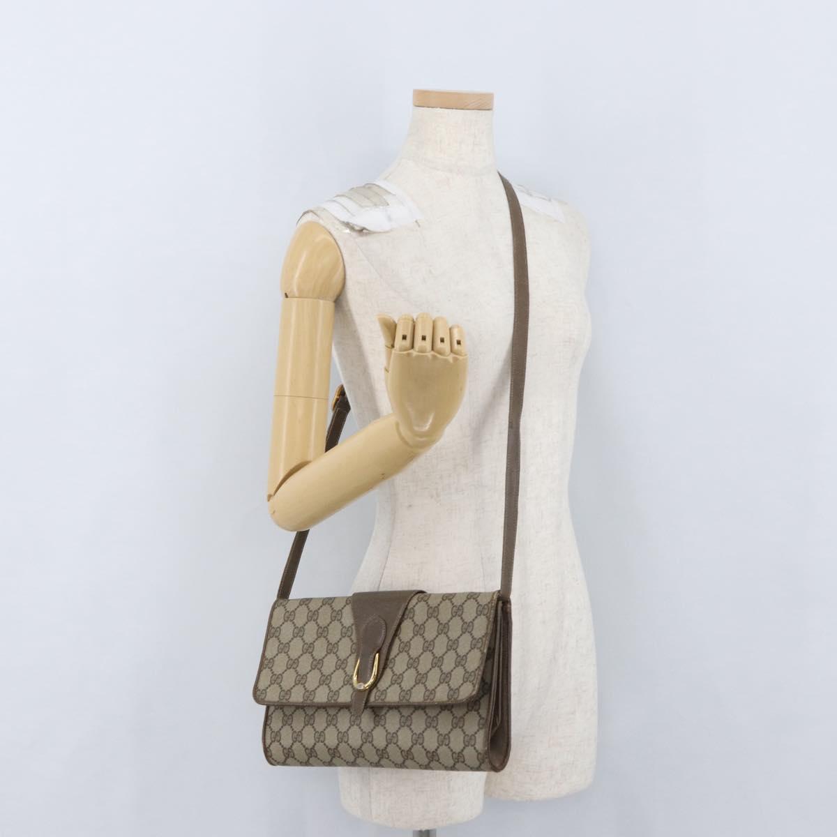 GUCCI GG Supreme Shoulder Bag PVC Beige Gold Auth ka3113