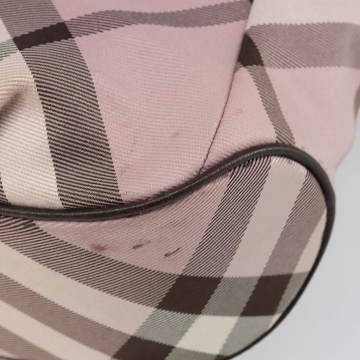 BURBERRY Nova Check Blue Label Tote Bag Nylon Silver Pink Auth ka312