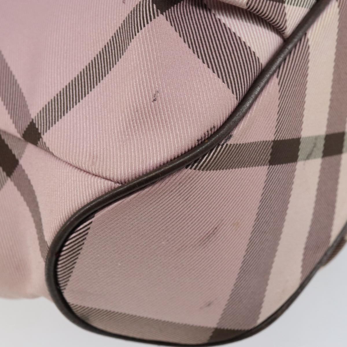 BURBERRY Nova Check Blue Label Tote Bag Nylon Silver Pink Auth ka312